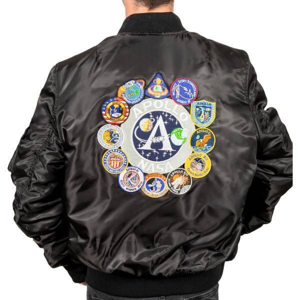  Man wearing Apollo Program Bomber Jacket in black